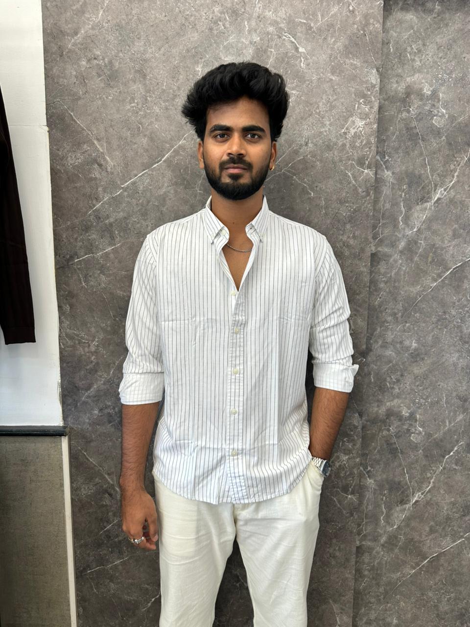 White Linen Striped Shirt