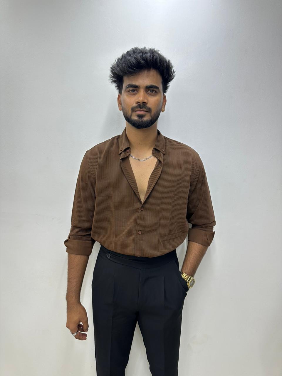 Classic Brown Striped Shirt
