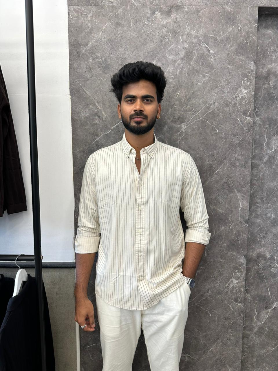 Cream Linen Striped Shirt