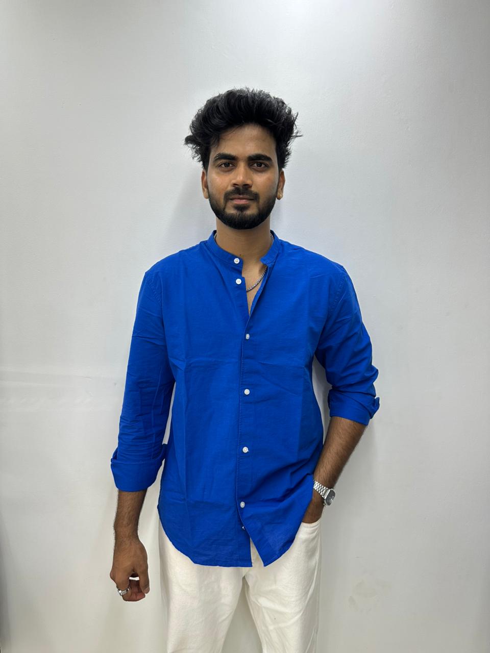 Royal Blue Mandarin Collar Shirt