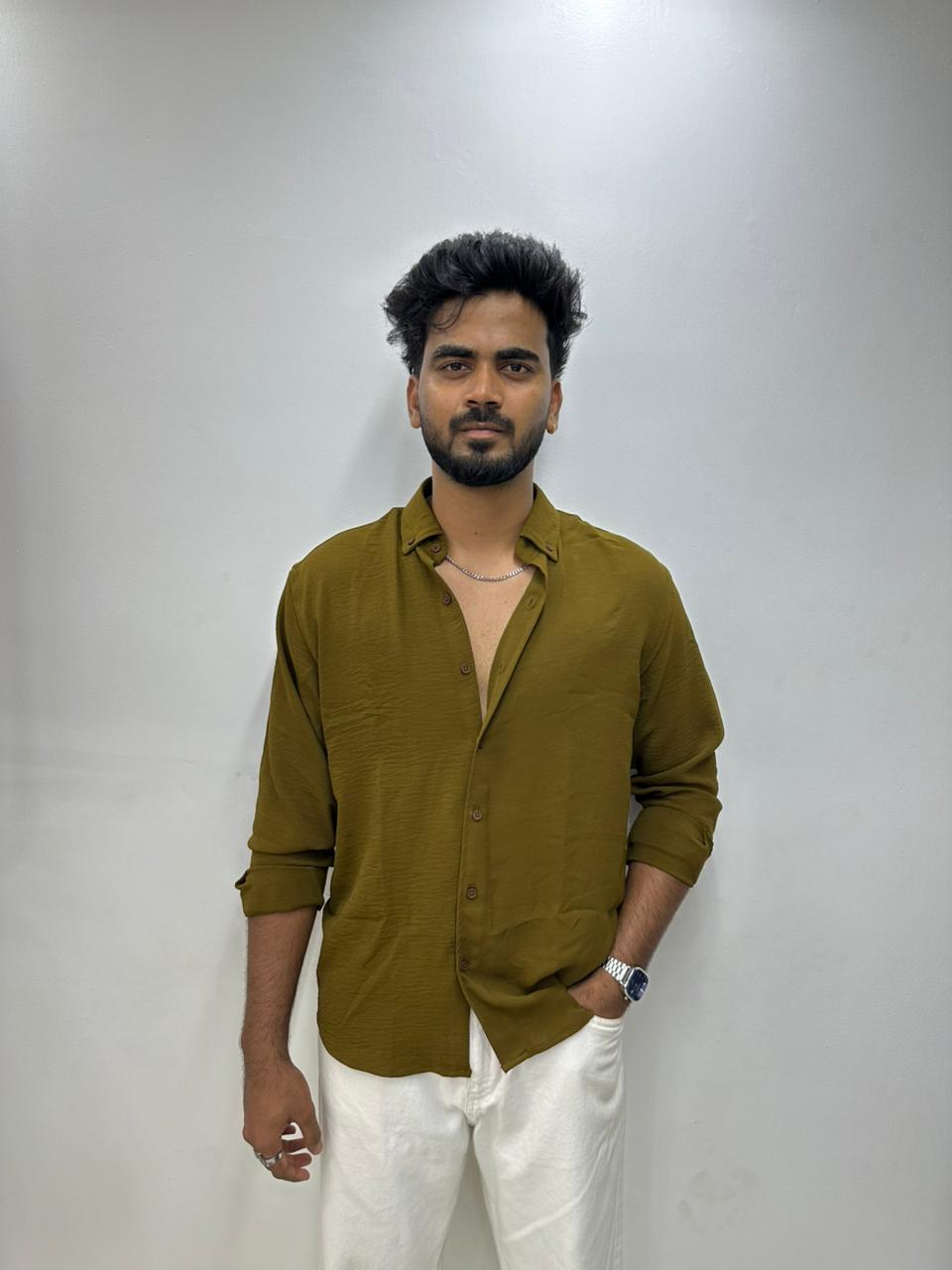 Olive Crush Linen Shirt