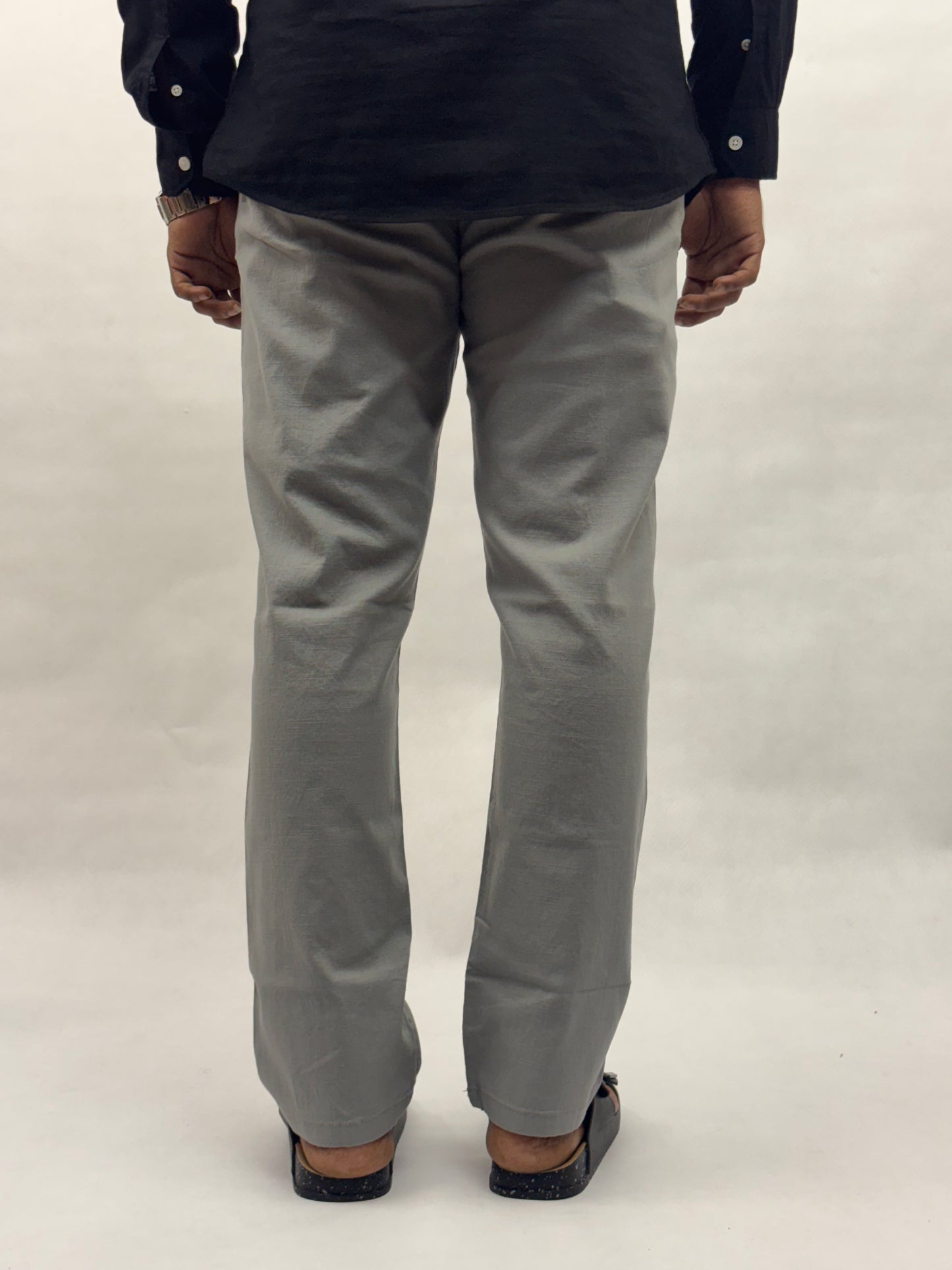 Grey Regular Fit Linen Pants