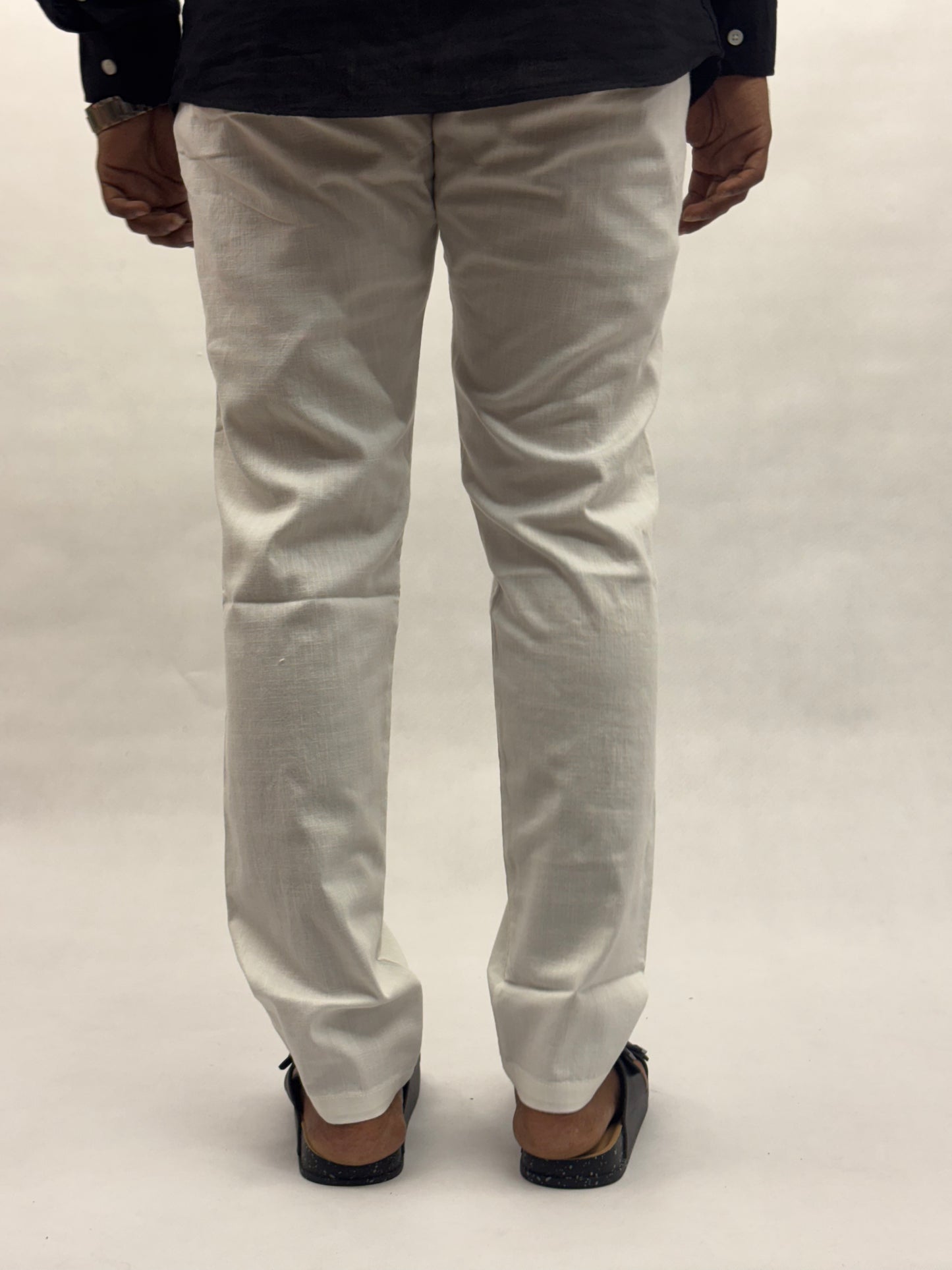 White Regular Fit Linen Pants