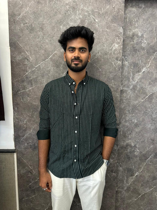 Forrest Green Linen Striped Shirt