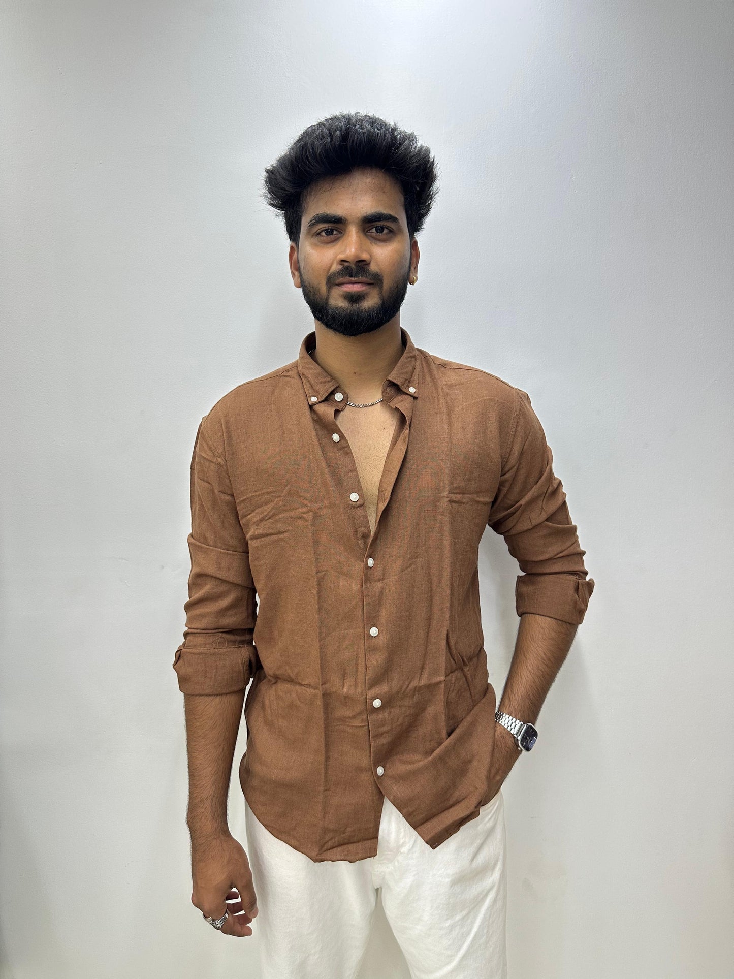Mocha Brown Linen Shirt