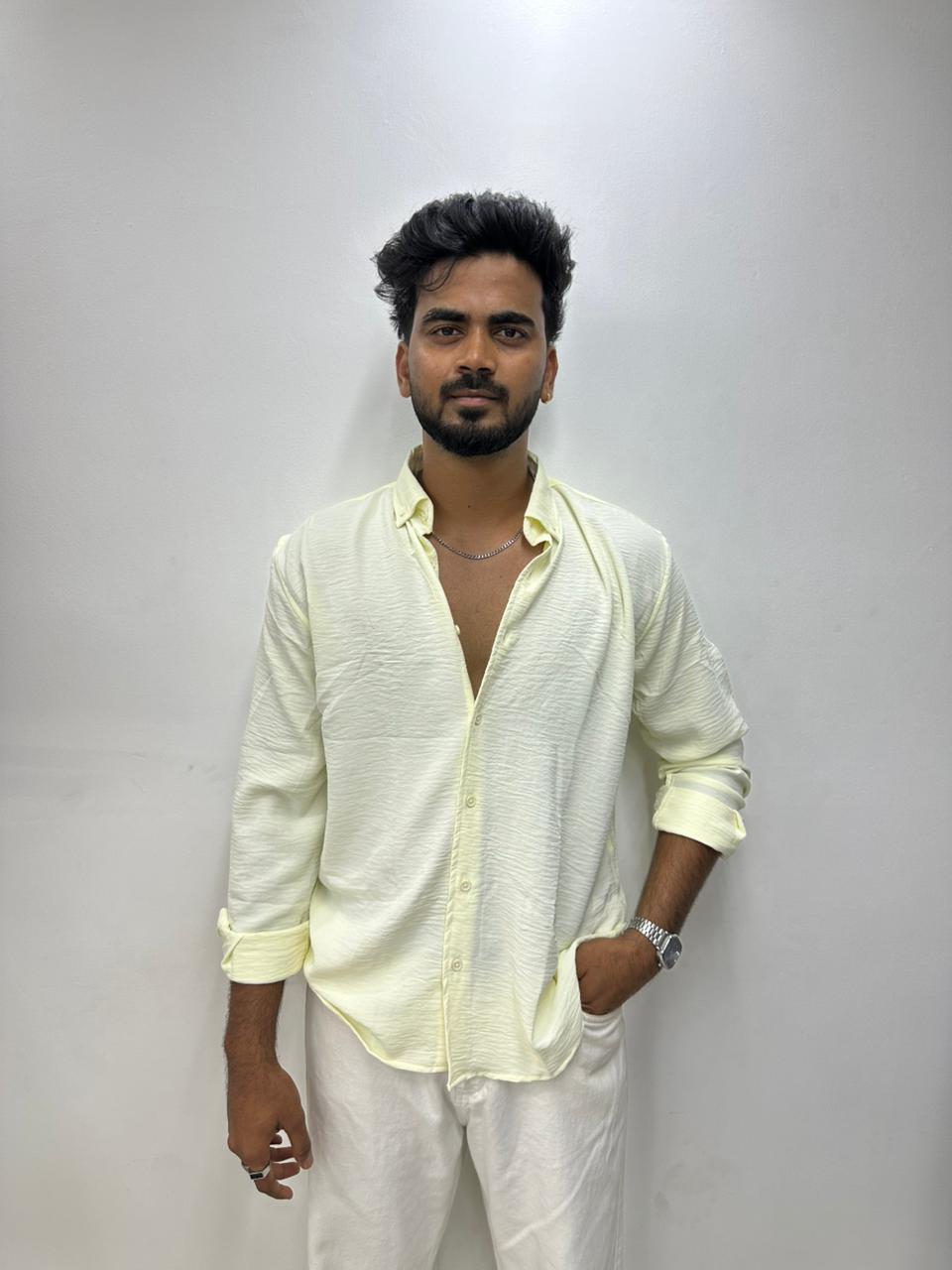 Light Yellow Crush Linen Shirt