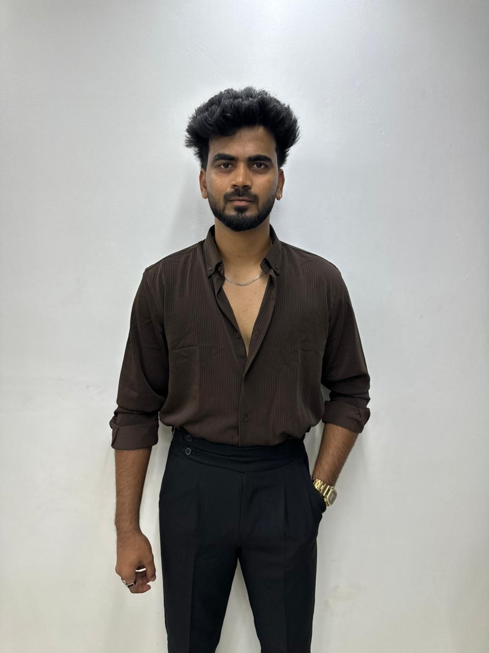 Deep Brown Striped Shirt