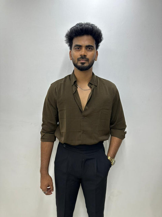 Olive Green Stripes Shirt