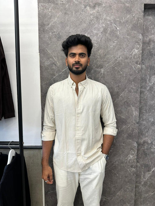 Cream Linen Striped Shirt