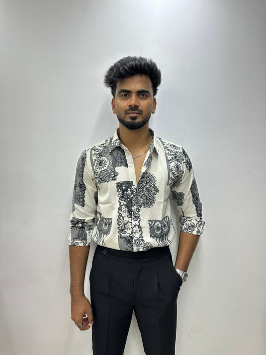 White & Black Baroque Print