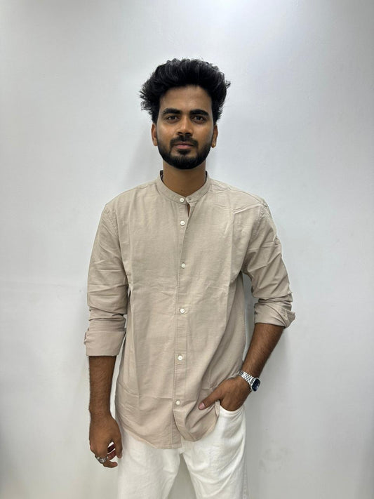 Beige Mandarin Collar Shirt