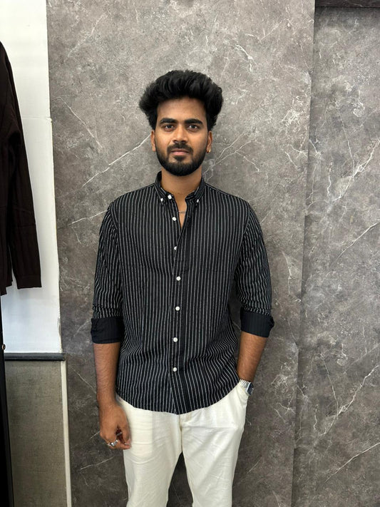 Black Linen Striped Shirt