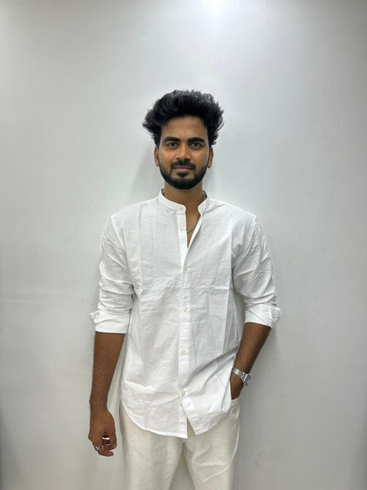 White Mandarin Collar Shirt