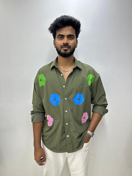 Moss Green Bloom Pop Shirt