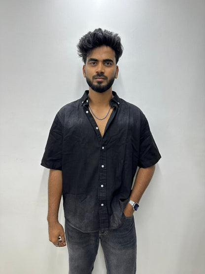 Midnight Black Denim Half-Sleeve Shirt