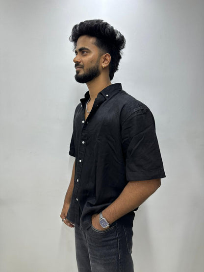 Midnight Black Denim Half-Sleeve Shirt