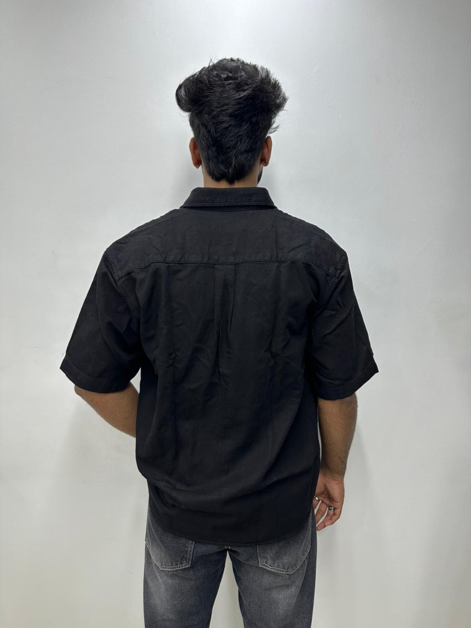 Midnight Black Denim Half-Sleeve Shirt