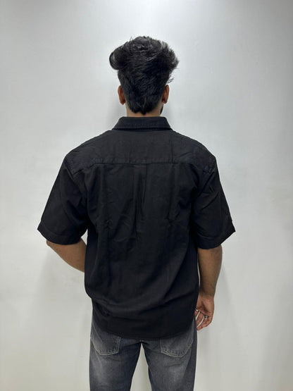 Midnight Black Denim Half-Sleeve Shirt