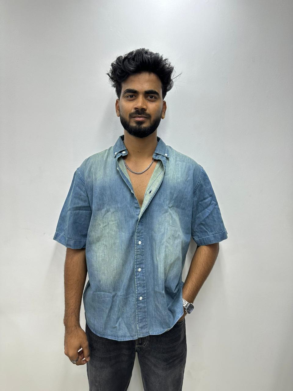 Ocean Blue Denim Half-Sleeve Shirt