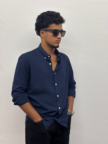Navy Blue Linen Shirt
