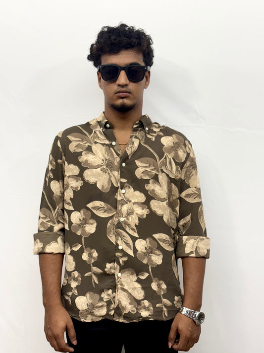 Vintage Brown Floral Printed Shirt