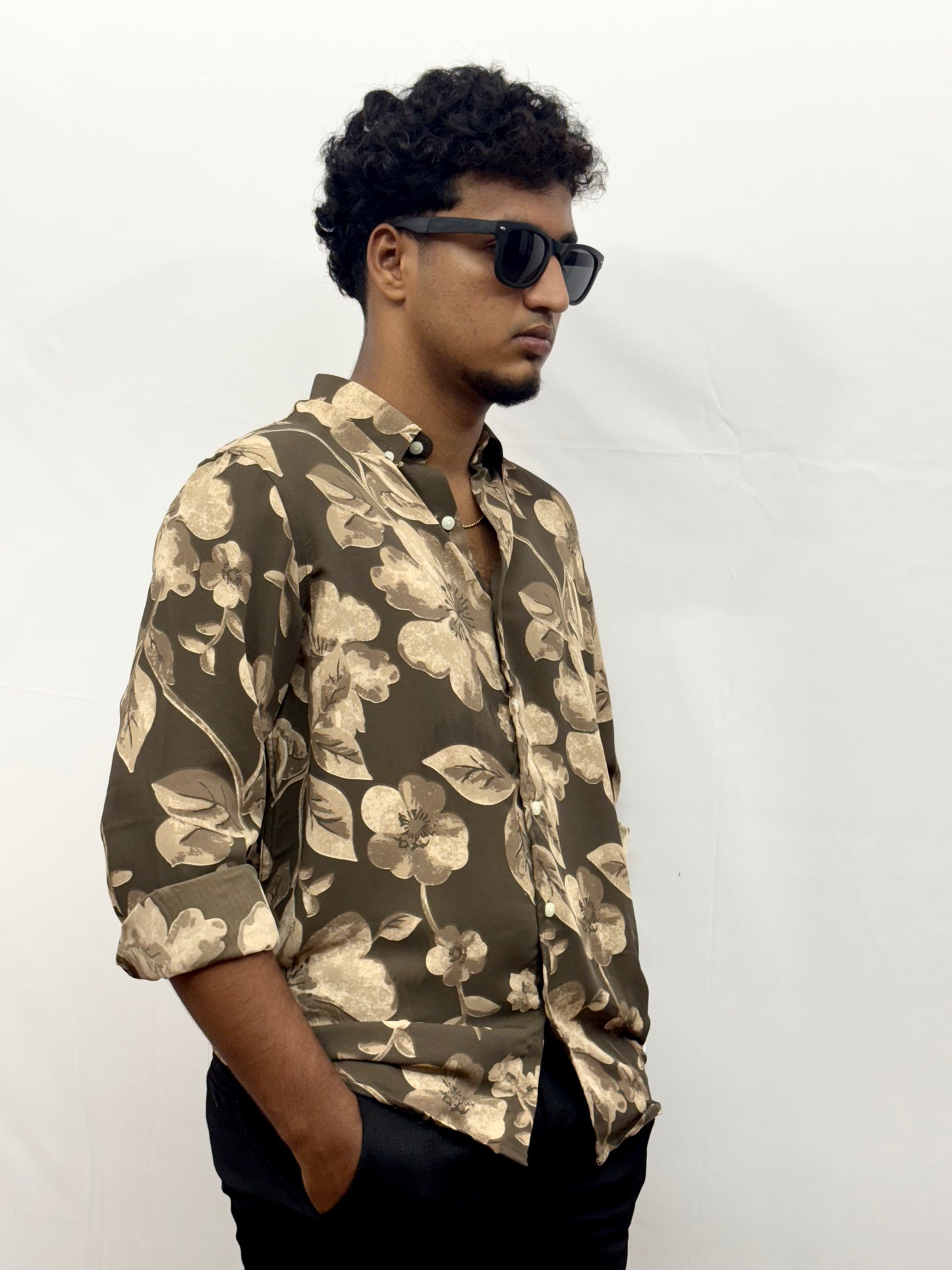 Vintage Brown Floral Printed Shirt