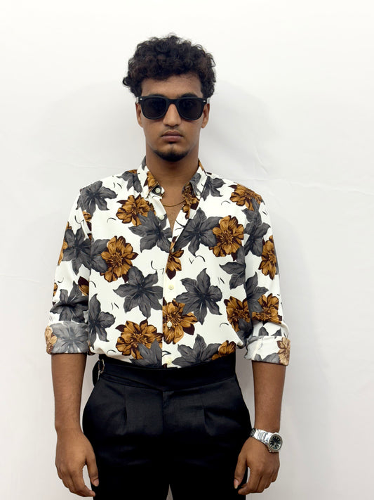 White Tropic Floral Printed Shirt