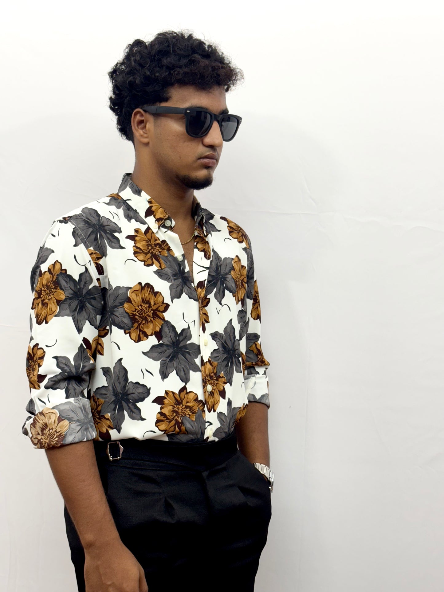 White Tropic Floral Printed Shirt