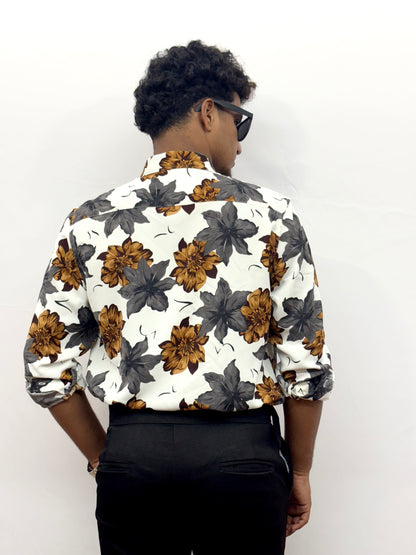 White Tropic Floral Printed Shirt