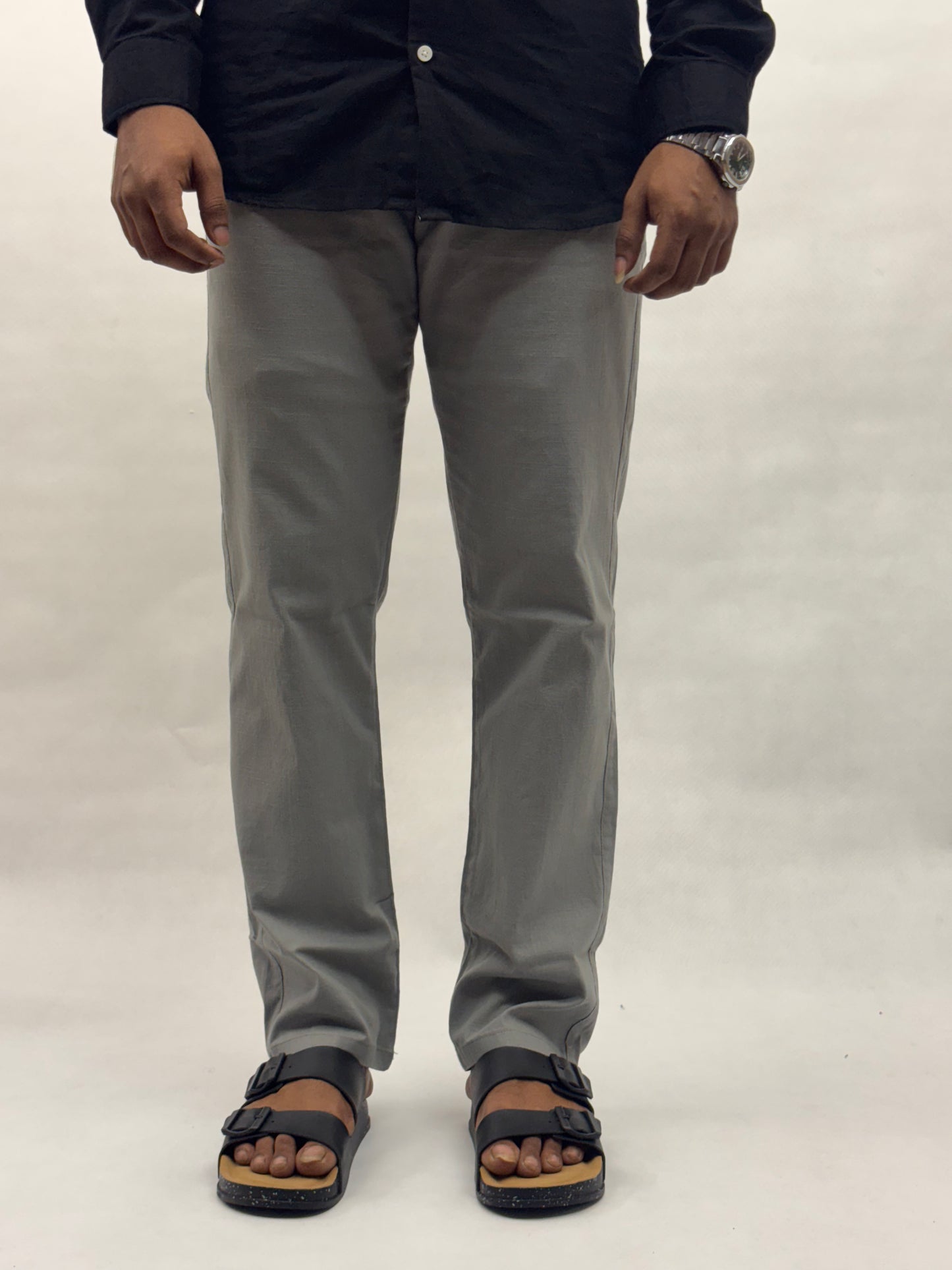 Grey Regular Fit Linen Pants