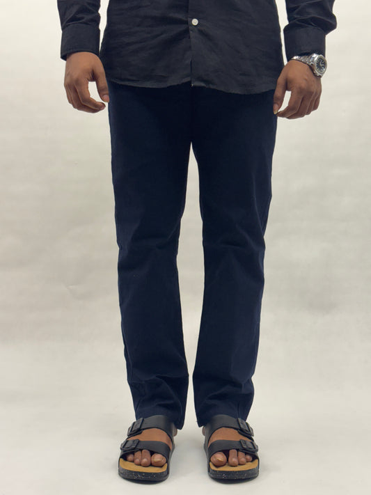 Navy Blue Regular Fit Linen Pants