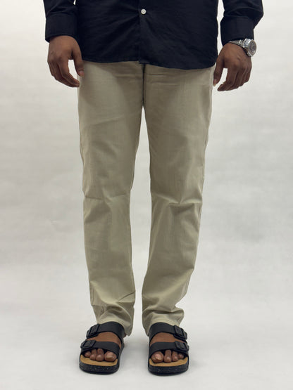 Beige Regular Fit Linen Pants