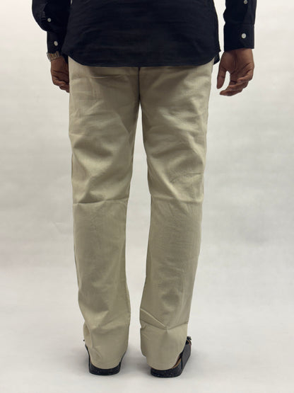 Beige Regular Fit Linen Pants
