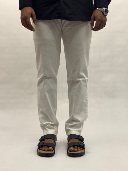 White Regular Fit Linen Pants