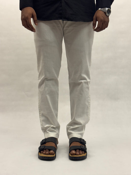 White Regular Fit Linen Pants