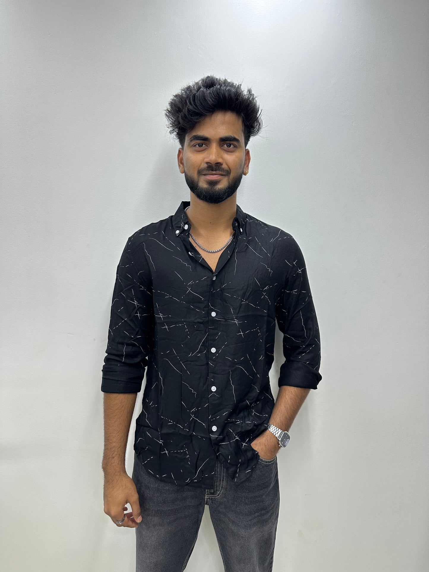 Black Abstract Line Printed Shirt