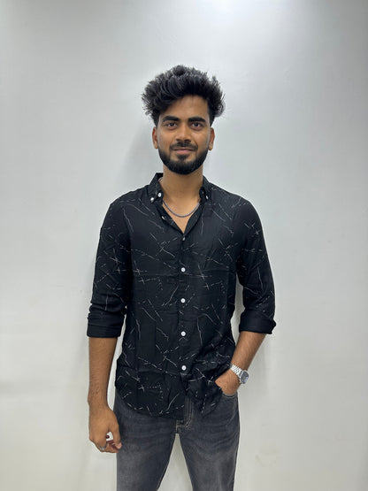 Black Abstract Line Printed Shirt