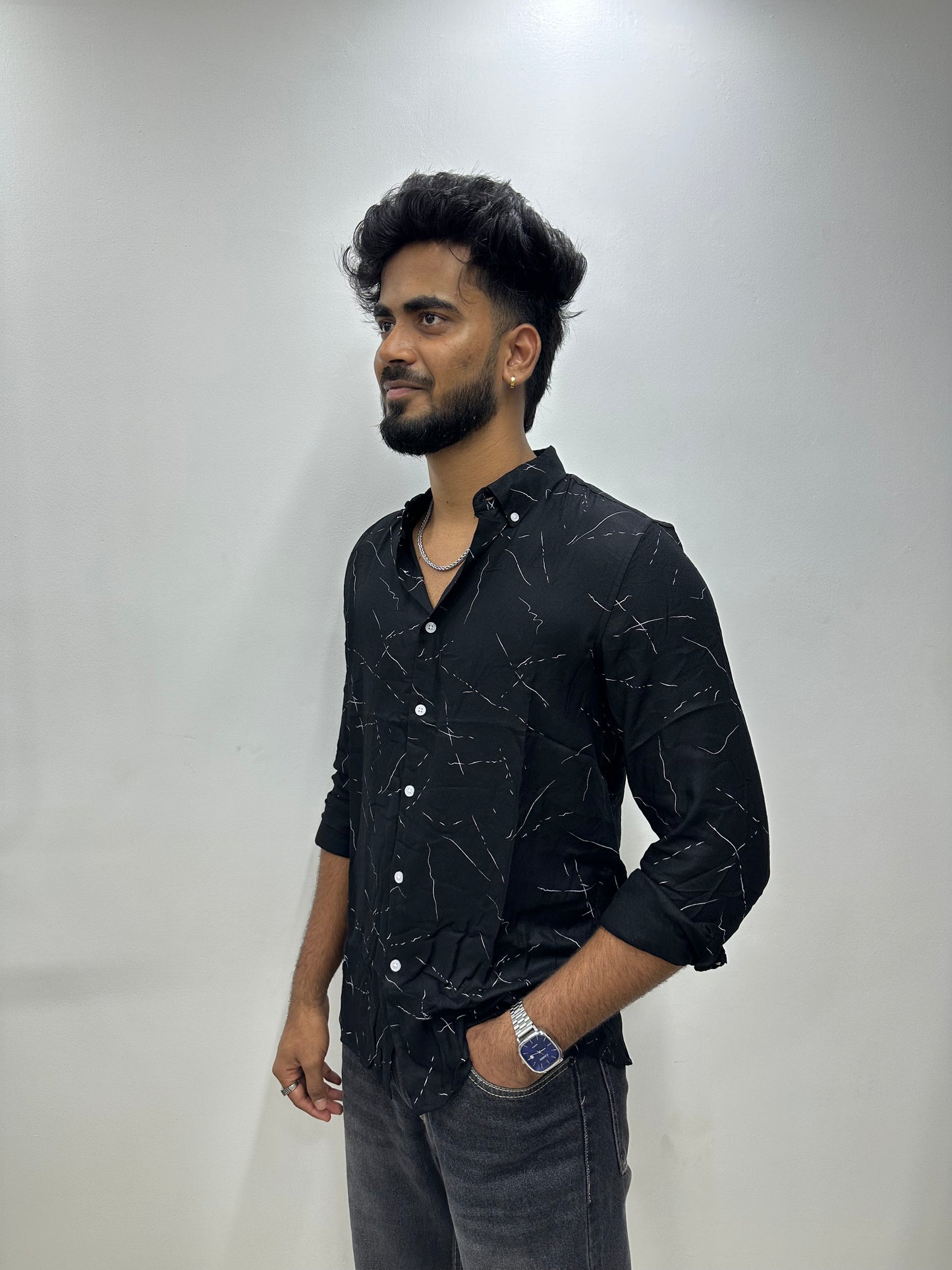 Black Abstract Line Printed Shirt