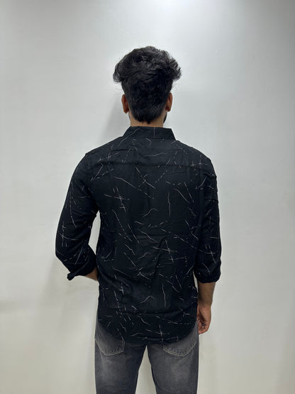 Black Abstract Line Printed Shirt