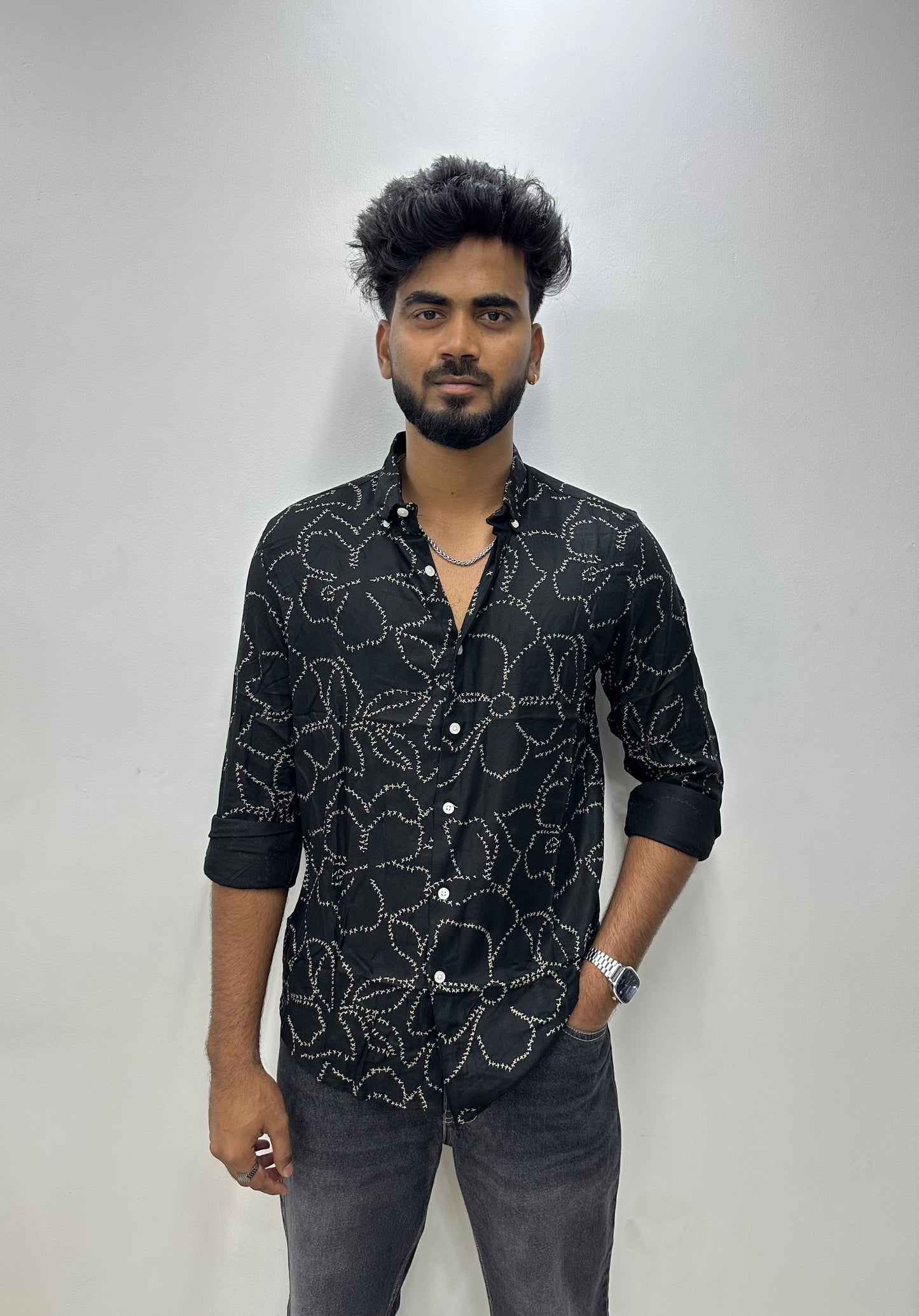 Black Petal Dot Printed Shirt