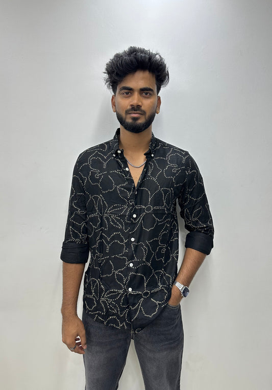 Black Petal Dot Printed Shirt
