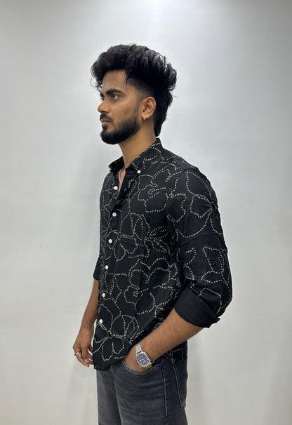 Black Petal Dot Printed Shirt