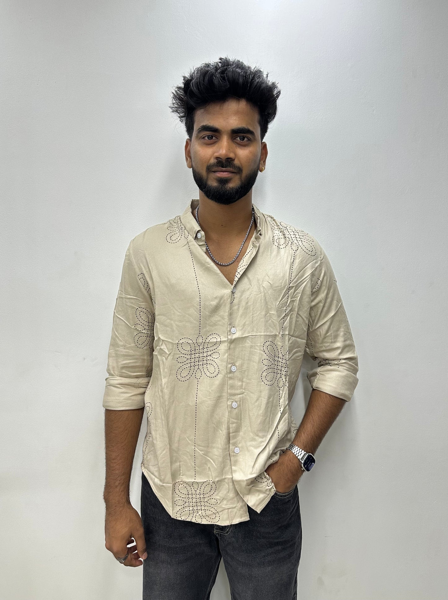 Beige Blossom Dot Printed Shirt