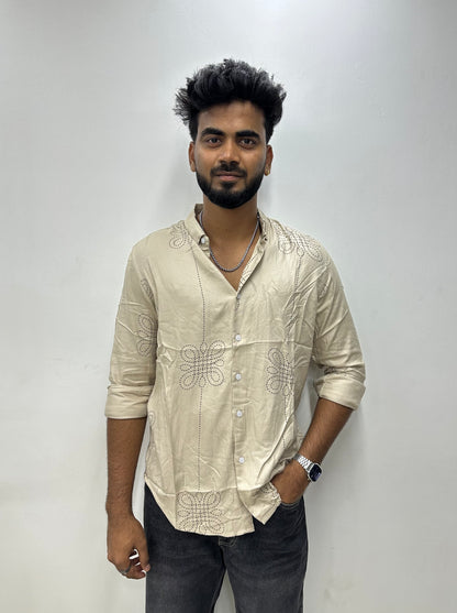 Beige Blossom Dot Printed Shirt