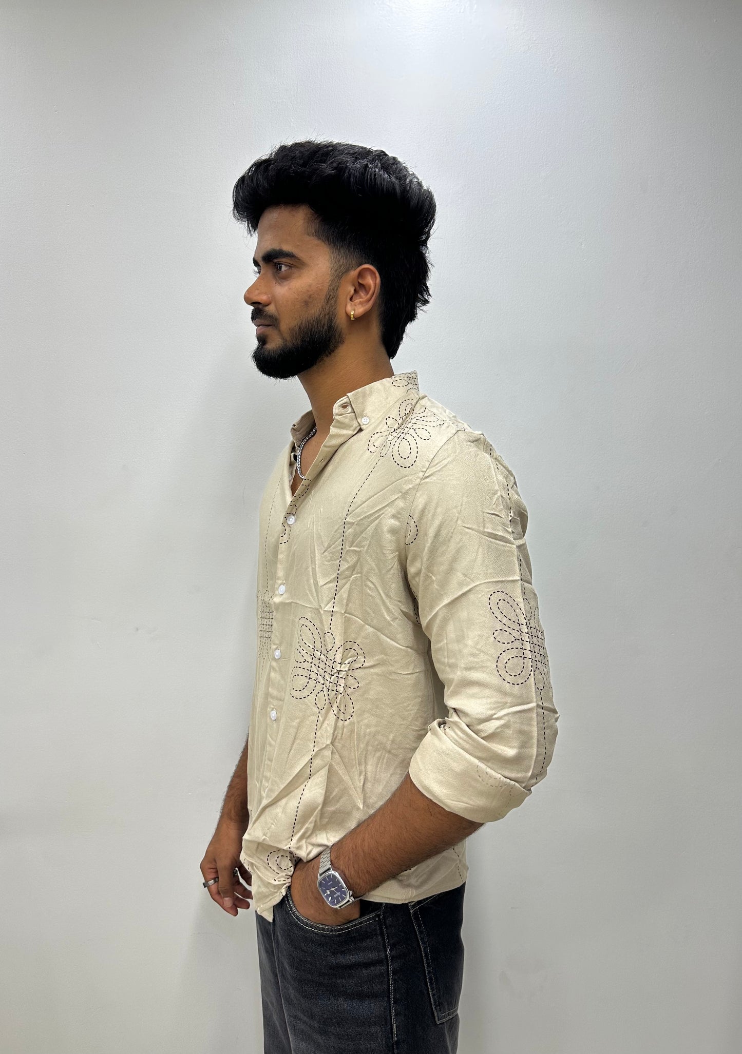 Beige Blossom Dot Printed Shirt