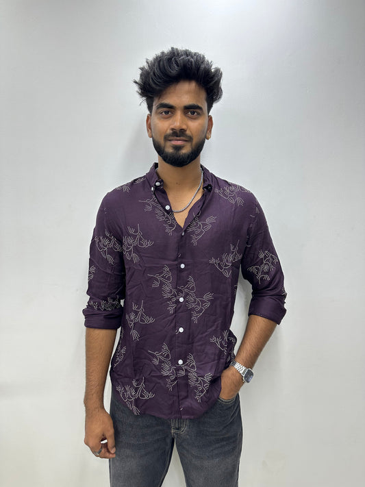 Maroon Leaf Printed Shirt