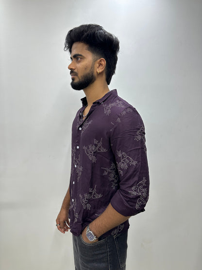 Maroon Leaf Printed Shirt