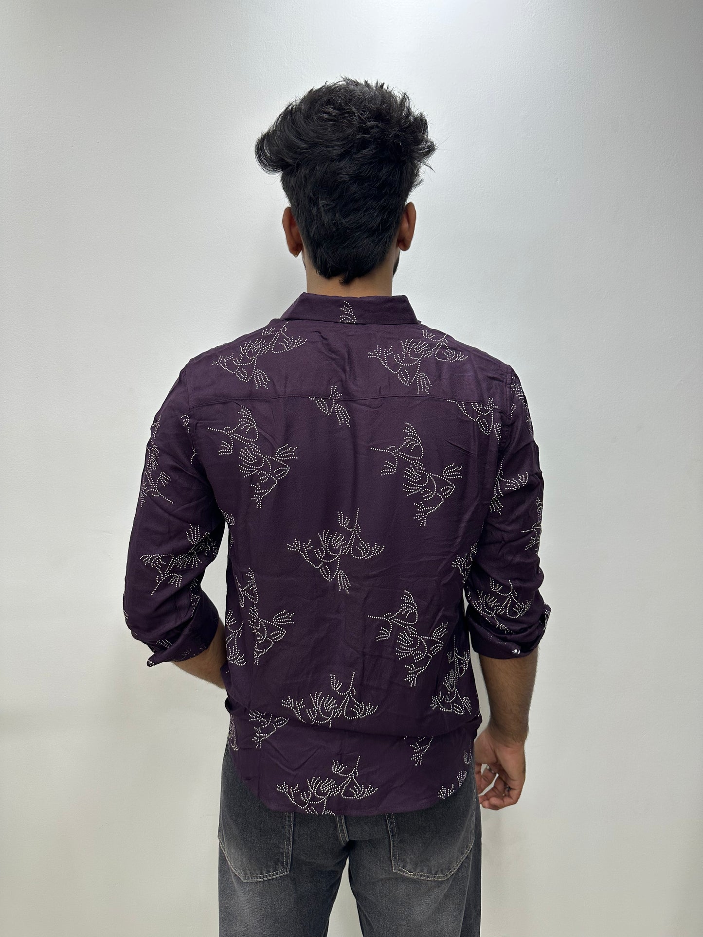 Maroon Leaf Printed Shirt