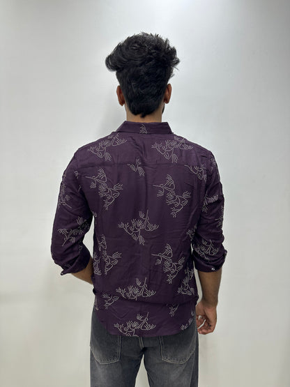 Maroon Leaf Printed Shirt