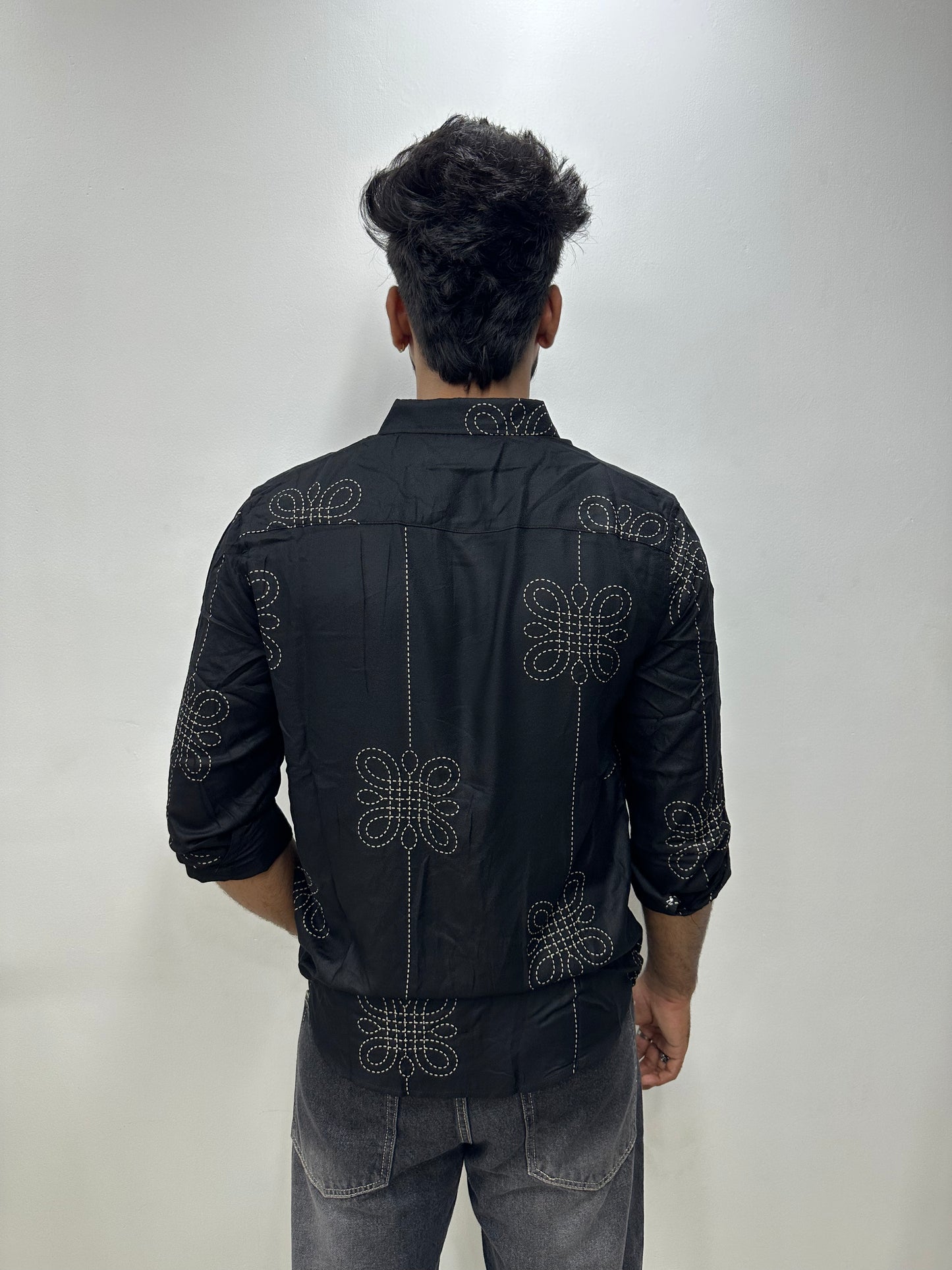 Black Abstract Line Printed Shirt